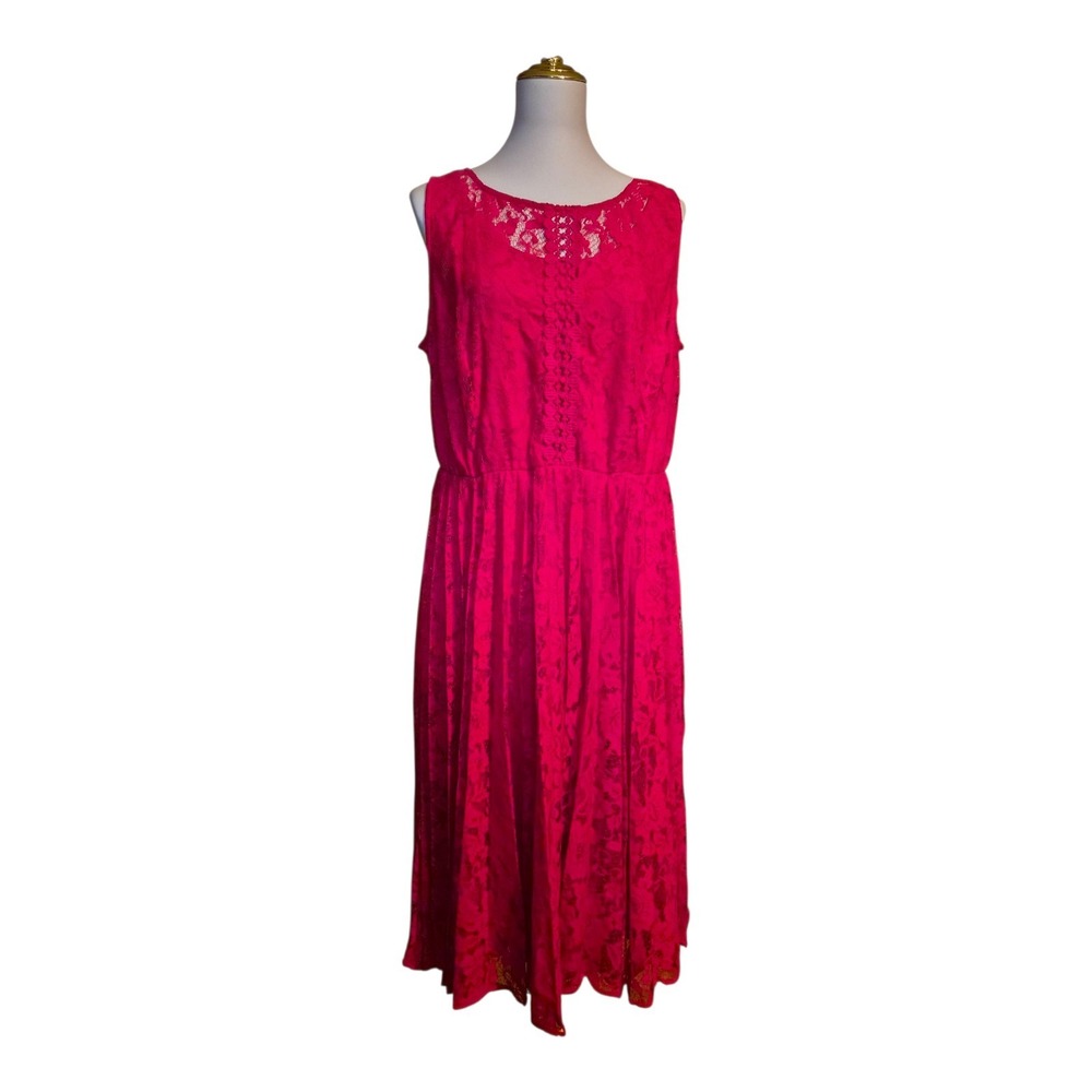 Lane Bryant Women's 18 Sleeveless Lace Fit & Flare Midi Dress Christmas Red‎ NWT